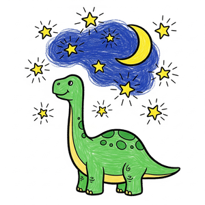 Dinosaur Watching a Starry Crayon Night Sky